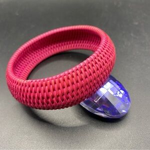 Pink Wicker Rattan Bangle Bracelet Summer Vibes Basket Weave Style